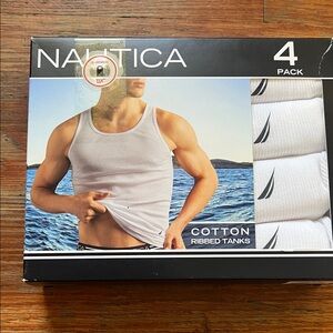 Nautica White Ribbed Cotton Tank Tops - 4 Pack
